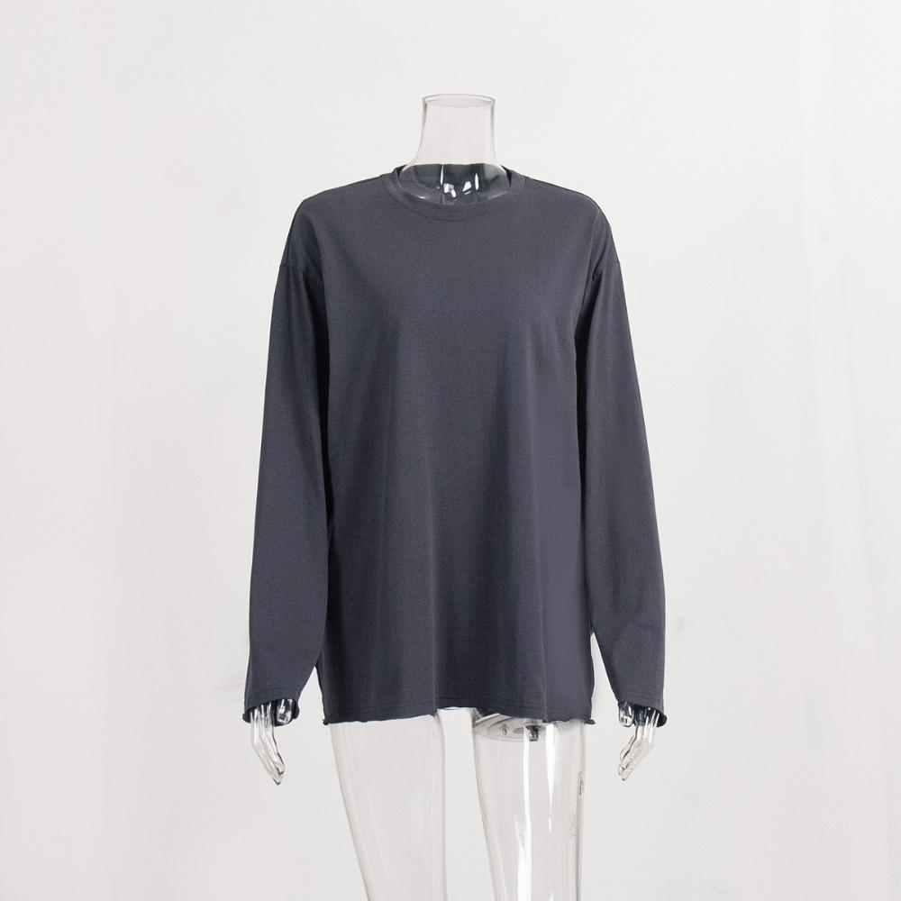 Women's Crew Neck Long Sleeve Oversized T Shirt Solid Color Casual Basic Top