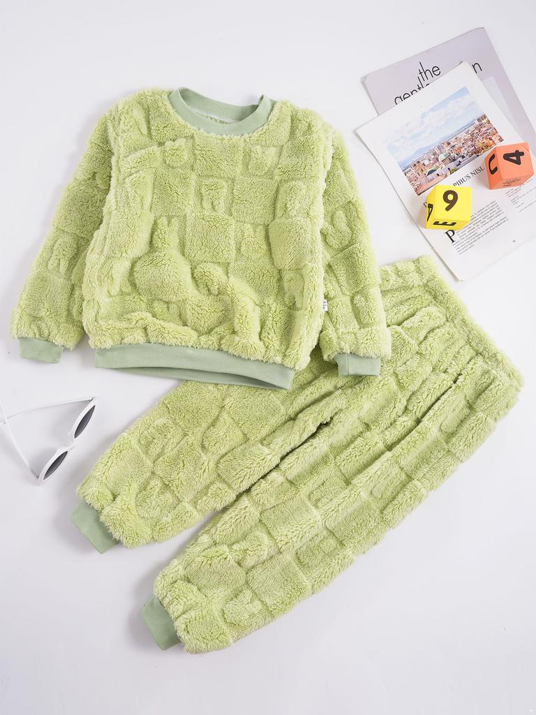 Kids Boys Girls Flannel Pajamas Set Casual Homewear Sleepwear Long Sleeve Tops with Pants Outfits