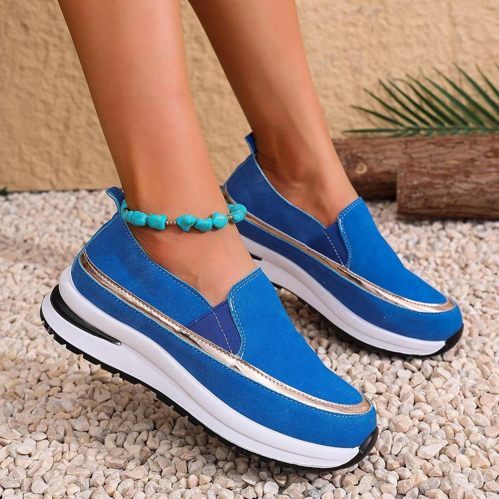 Zapatos Casuales de Talla Grande para Mujer Suelas Gruesas Combinación de Colores Slip-on Deportivos Zapatos de Mujer