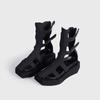 Ins Style Black Square Toe Wedges Women Summer Sandals Boots Casual Flats Zipper Gladiator Sandals Girls Chunky Shoes