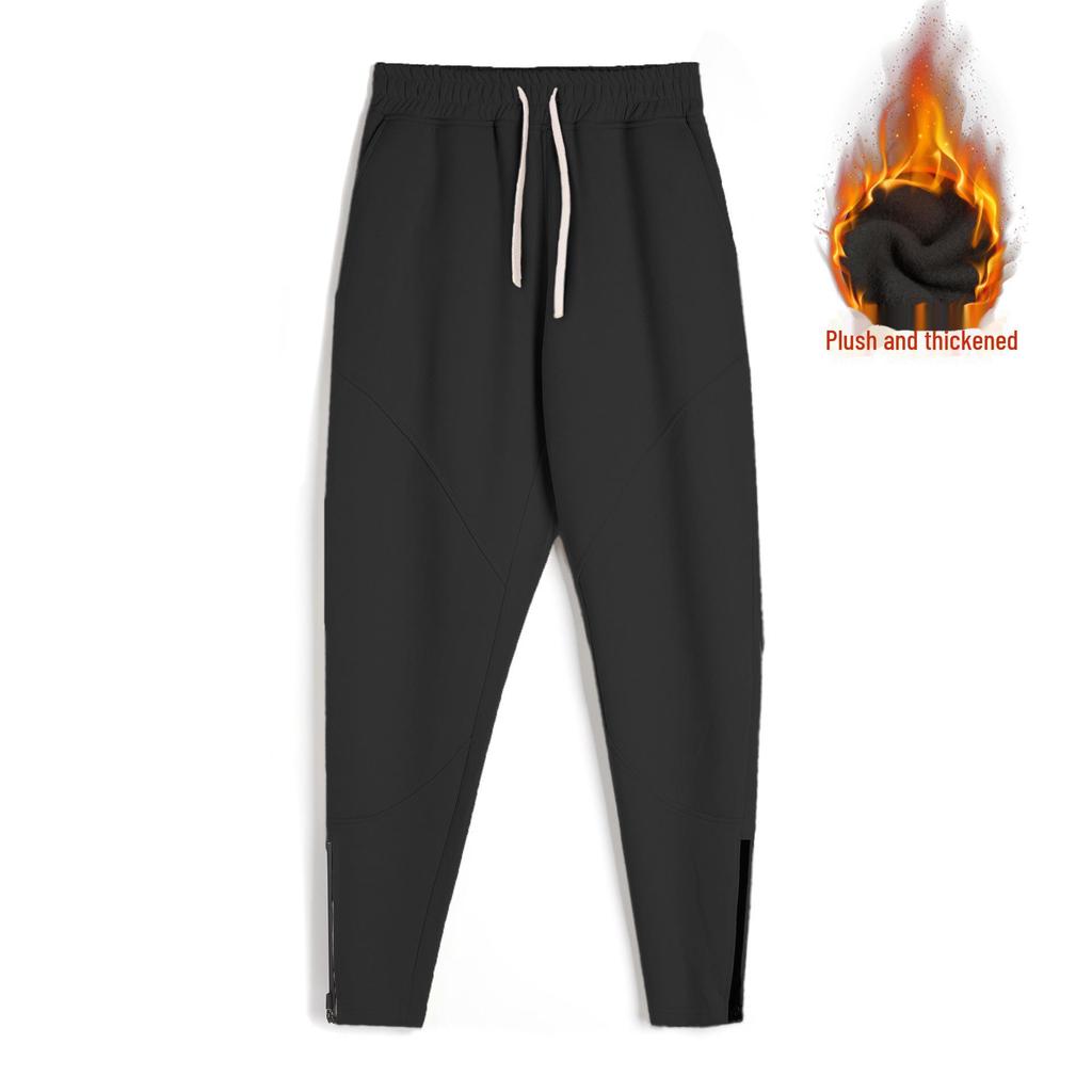 Men's Loose-Fit Plush Sweatpants: Thick, Autumn/Winter, Straight-Leg, Zippered Fitness Trousers for Running and Casual Wear.
