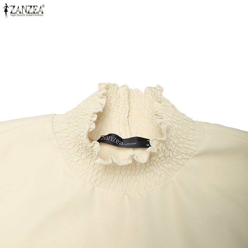 ZANZEA Abito casual da donna con colletto alla coreana, manica lunga larga