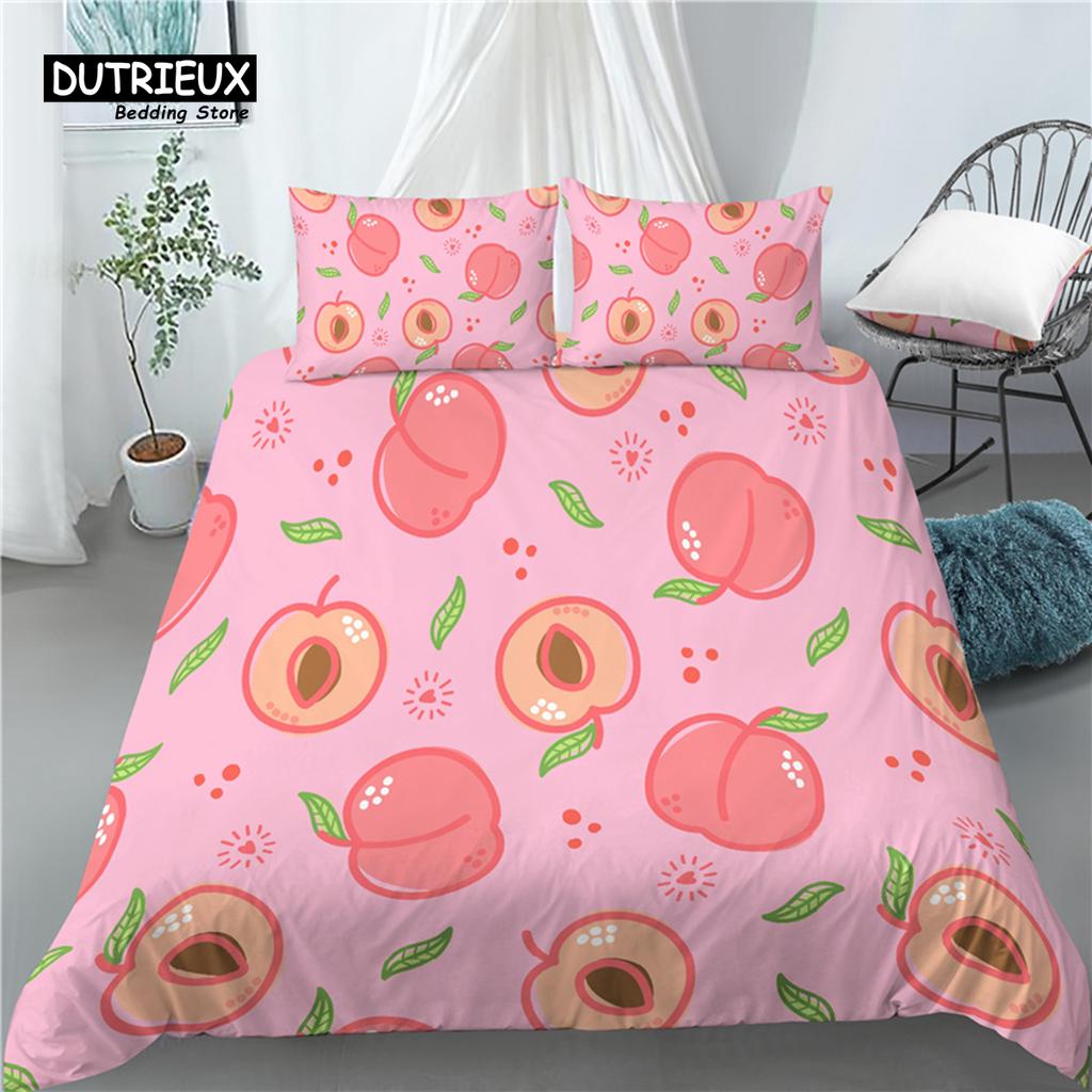 Home Living Luxury Peach Print 2/3Pcs Comfortable Duvet Cover PillowCase Bedding Set Queen and King EU/US/AU Size
