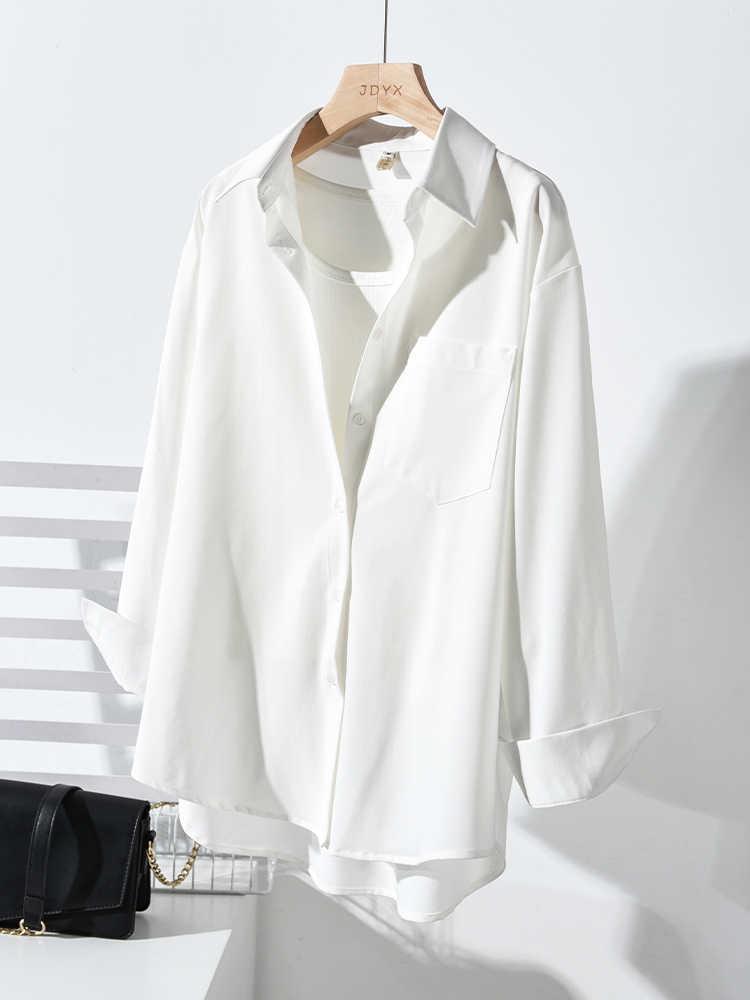 Women's White Non-Iron Wrinkle-Free Shirt Jacket - Plus Size, Loose Fit, Simple Commute Style for Spring and Autumn 2026
