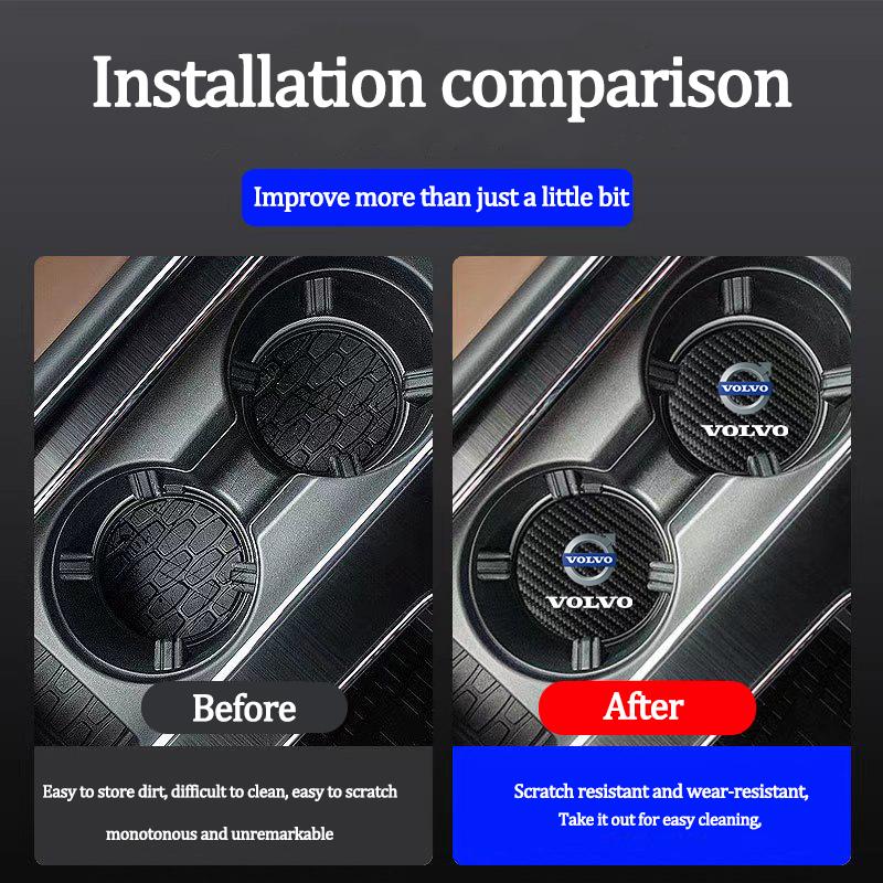 2Pcs Carbon Fiber Leather Coaster Car Water Cup Anti-slip Pad Mat Auto Interior For Volvo V50 XC90 V40 XC40 XC60 V60 AWD S80 C30