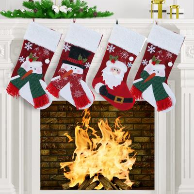 Yousheng Christmas Stocking Snowman Santa Design Soft Xmas Stockings with Plush Cuff Fireplace Hanging Socks Candy Bag for Tree Fireplace Window