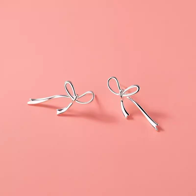 Sterling Silver Filigree Bow Earrings: Elegant Mori Style Studs for Women