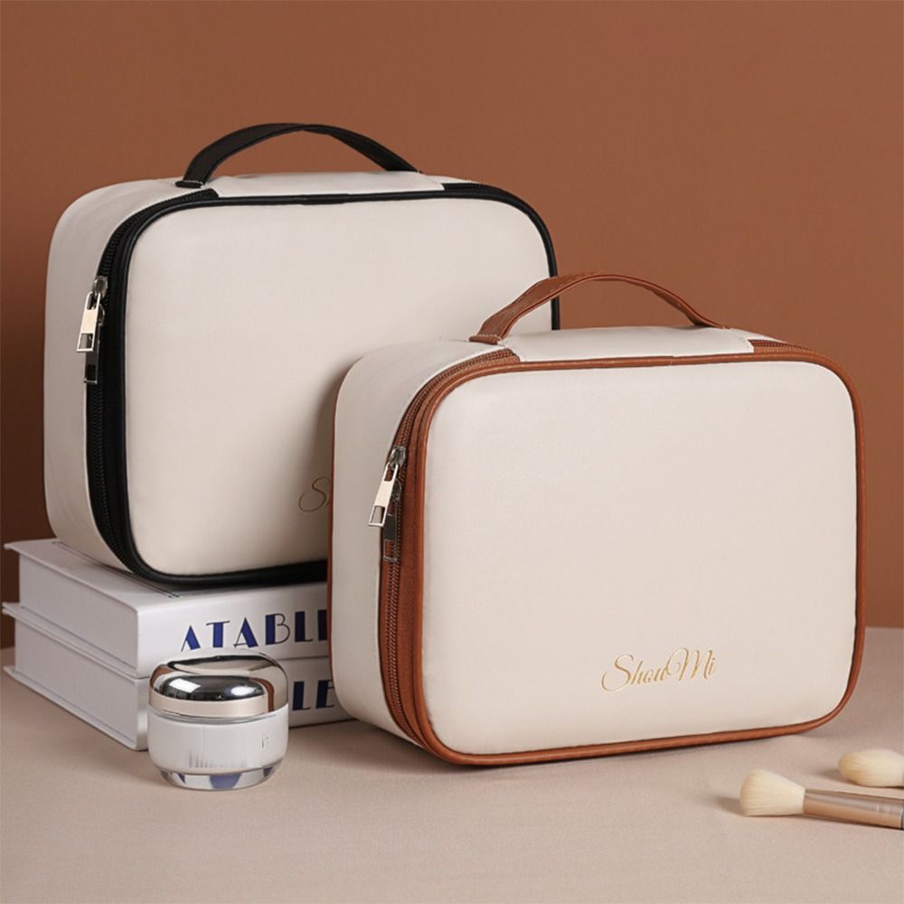 Square Detachable Makeup Bag PU Leather Waterproof Cosmetic Bag Zipper Compartmentalized Storage Beauty Case Pouch