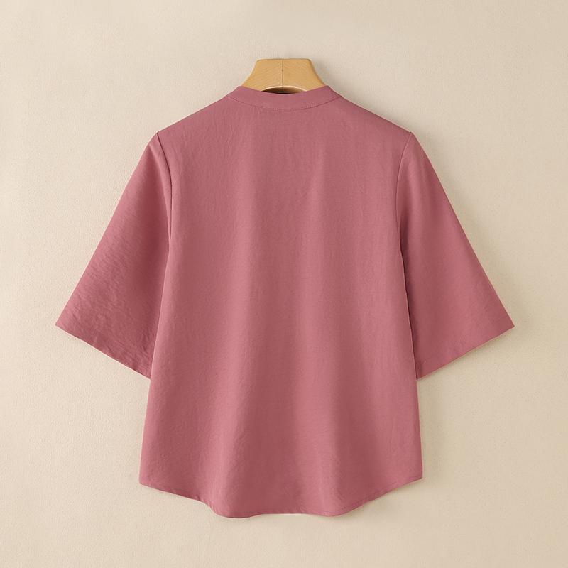 ZANZEA Women Stand Collar Summer Casual Short Sleeve Blouse