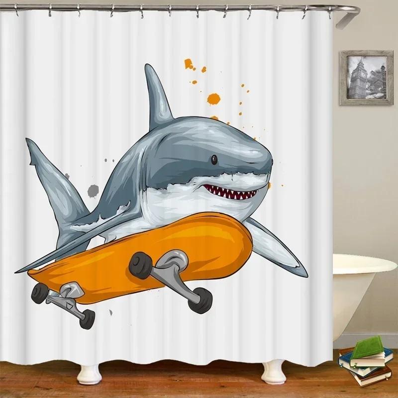 Dolphin Shower Curtain Sea Theme Shower Curtain Hook Washable Dolphin Waterproof 3D Animals Shower Curtain for Bathroom Decor