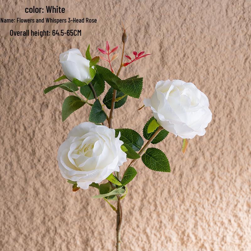 Flowers and Whispers 3-Head Artificial Rose Decoration for Wedding Celebrations, INS Style Home Decor CL64001