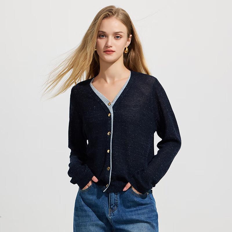 Women's Color Block V-Neck Knit Cardigan