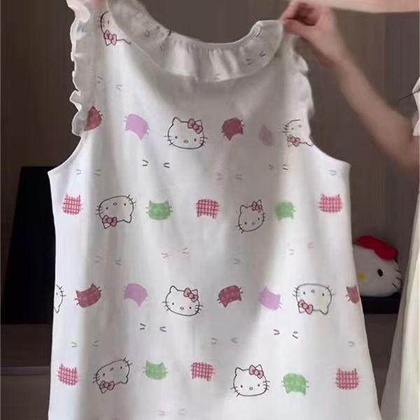 Sweet and Cute Kitty Cat Suspender Pajamas Women's Summer Thin Vest Short Suit Student Dormitory Loungewear