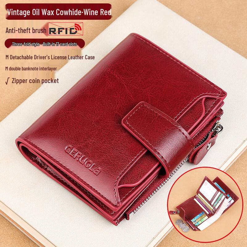 GERUOLA Leather Women s Tri-Fold Zipper Wallet