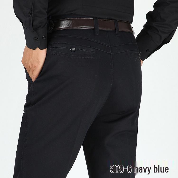 Men's Thick Cotton Casual High-Waisted Straight-Leg Pants for Autumn and Winter