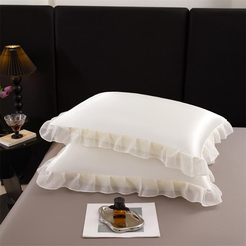 

2 шт. Наволочка из атласного шелка с оборками 48x74см Домашняя декоративная однотонная наволочка на подушку для лета Мягкая шелковистая наволочка 2 pillowcase48x74cm