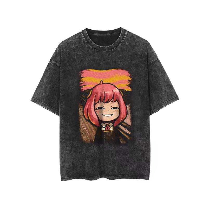 Anime SPY×FAMILY Anya Yor Loid Forger Peripherals Graphic Print T-shirt Men Women O-neck Cotton Retro Washed Summer New Tee Loose Casual Oversized Top