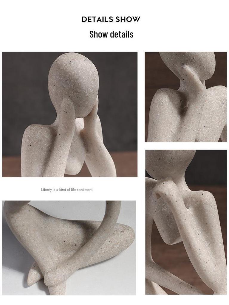 Nordic Sandstone Thinker Figurine: Abstract Art Decoration for Living Room or TV Cabinet.