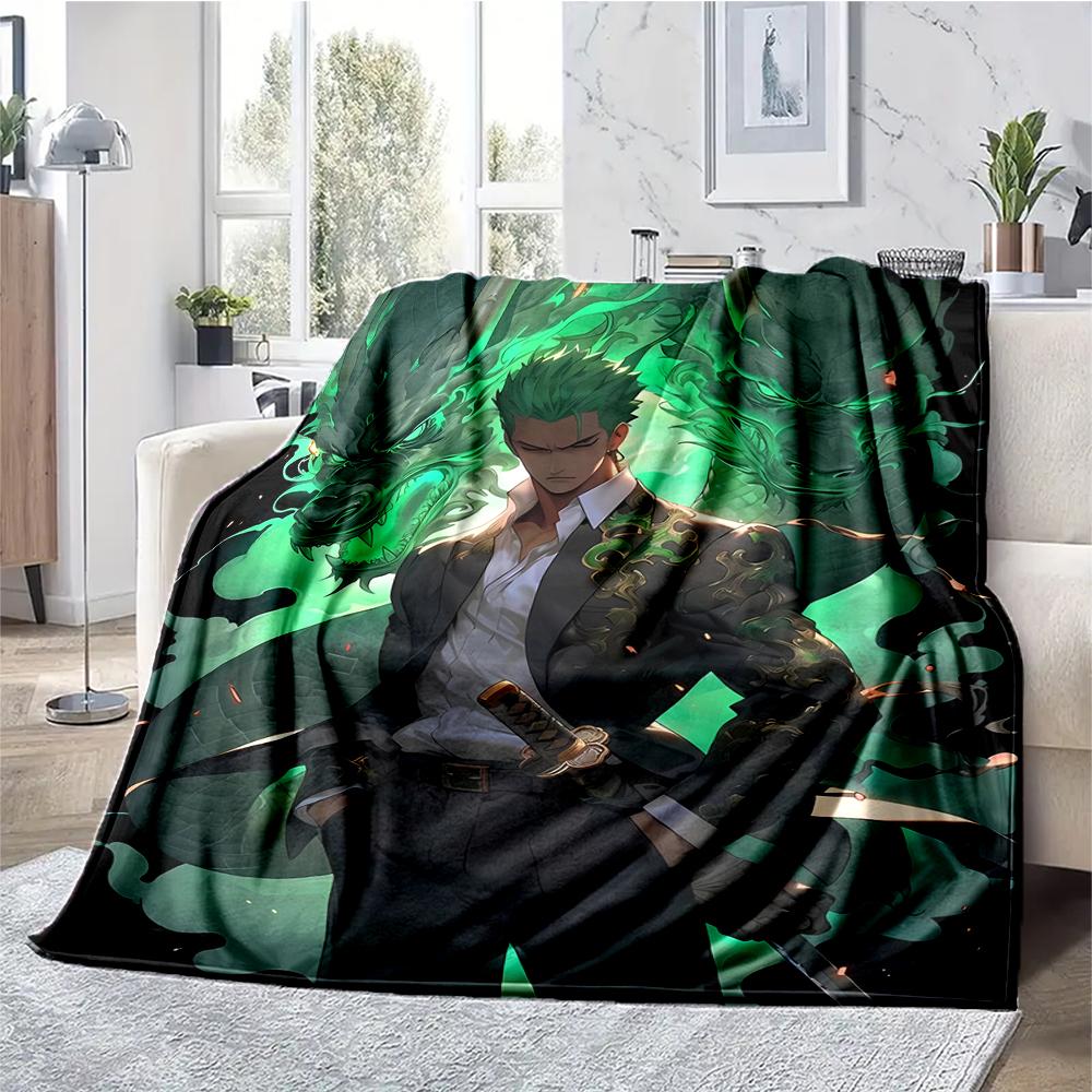 Roronoa Zoro Theme Printed Blanket - Perfect for Couch, Bed, Travel & Outdoor Use | Machine Washable, Cozy & Durable.