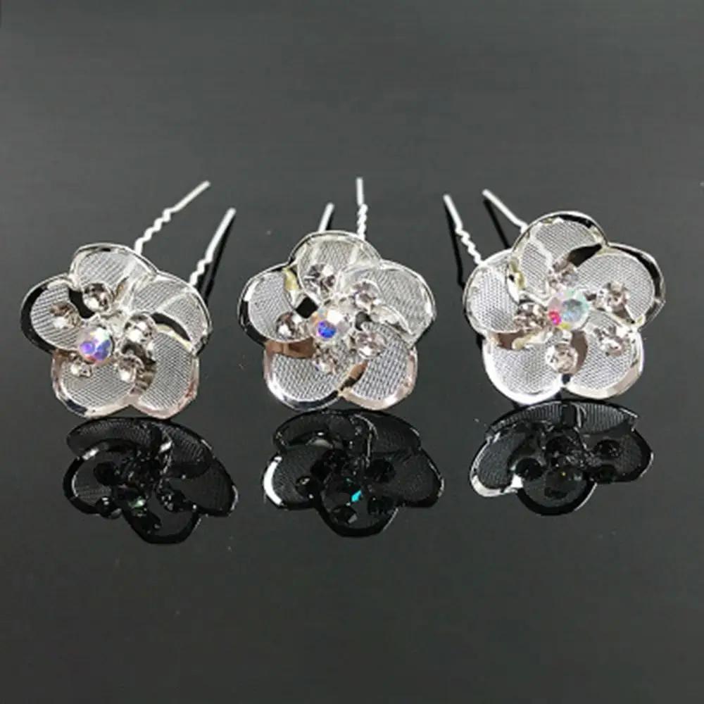 5Pcs Fashion Metal Pearl Flower Hairpin Stick Headwear U-shaped Rhinestone Hair Clip Headdress Bridal Hairpin Wedding
