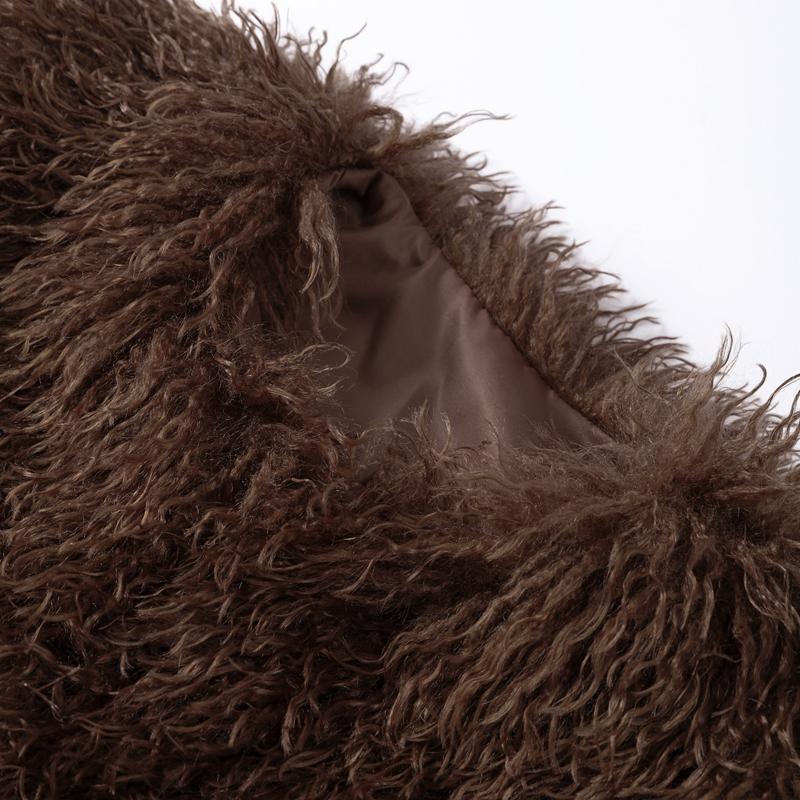 Mantocă ocazională de blană artificială pentru femei, toamnă, iarnă, cu gâtul în formă de O, cu păr lung, cu mâneci întregi, pardesiu gros, pentru femei, îmbrăcăminte exterioară elegantă pentru femeie High Street