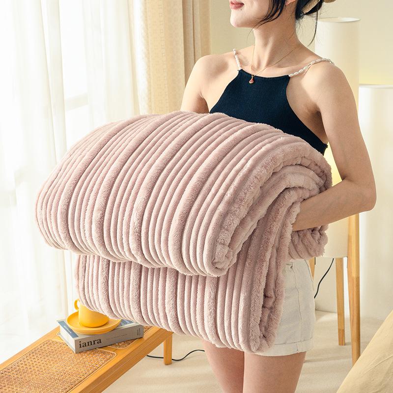 Modern Simple Milk Velvet Blanket Four Season Universal Parent-child Striped Jacquard Solid Color Office Nap Yoga Small Blanket