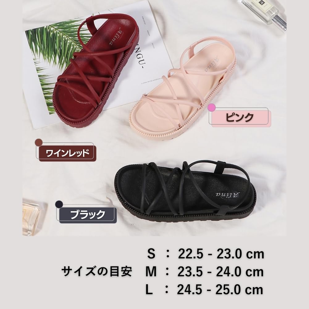 Narrow Strap Sports Sandals for Women [Tiki&Tiki] Lace-up (Wine Red, L)