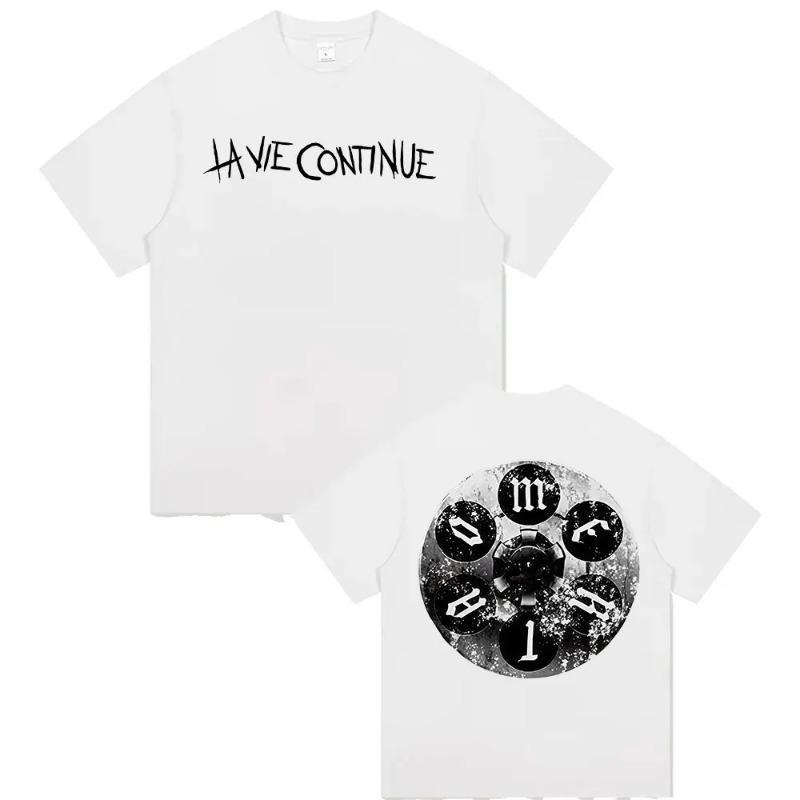 La Vie Continue Maes Album Merch T Shirt Men's Punk Retro Oversized Cotton T-shirts Unisex Hip Hop Gothic Clothing T-shirt