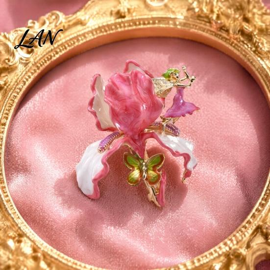 Delicate Luster Pin Iris Butterfly Brooch, Retro Enamel Flower Fairy Lapel Pin, Oxidation Resistant Brooch Vintage Style for Women Coat Dress