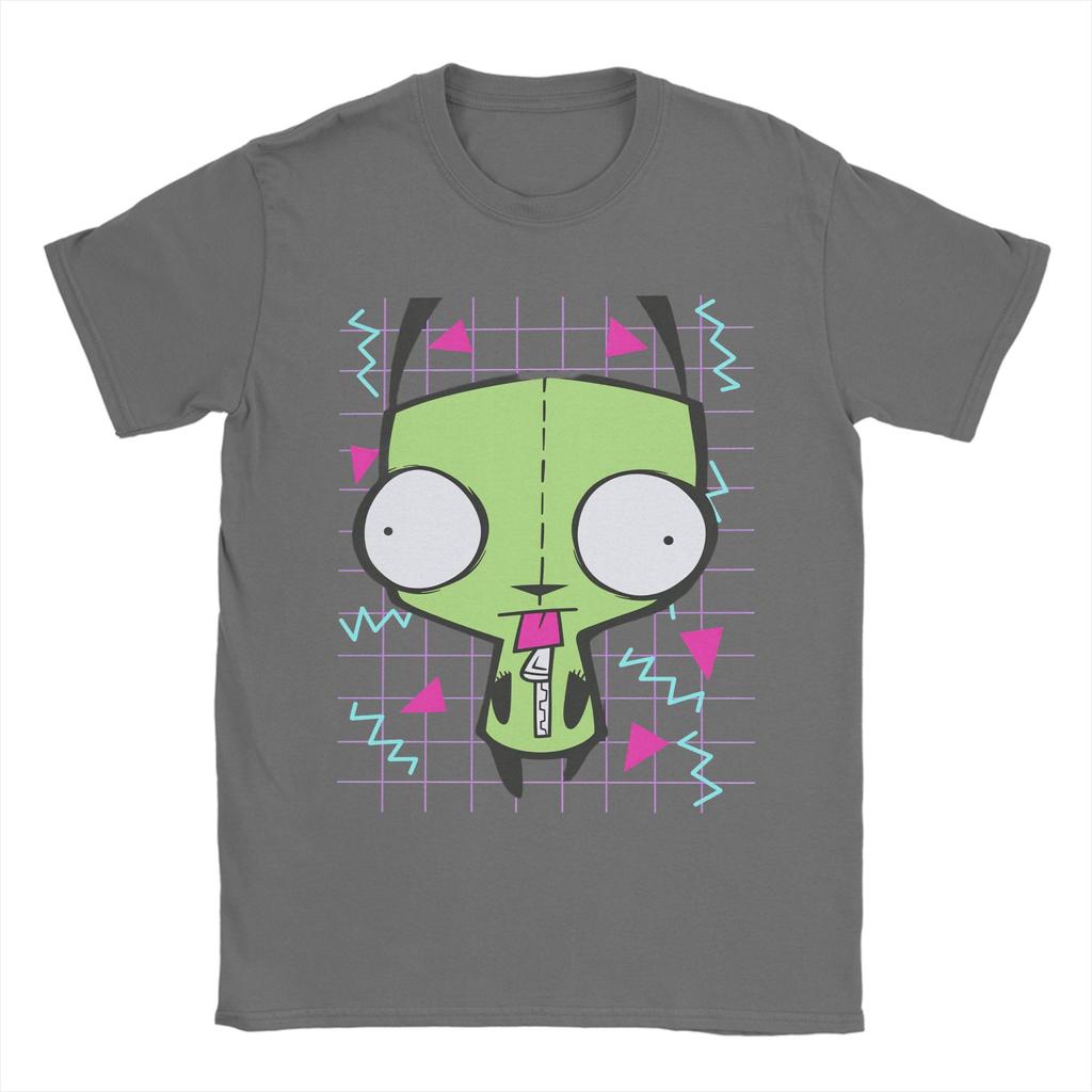 Herren Invader Zim T-Shirt Reine Baumwolle Kleidung Humorvolles Kurzarm Rundhals T-Shirt Bedruckte T-Shirts