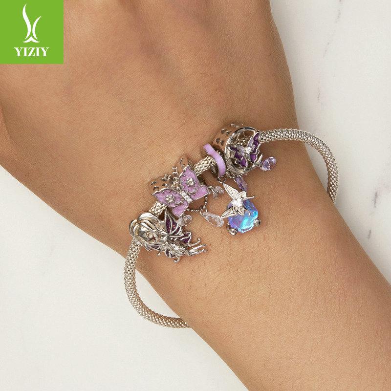 Purple Butterfly Elf Diy Bracelet Beaded Accessories, Sweet Girly Wind S925 Sterling Silver Pendant
