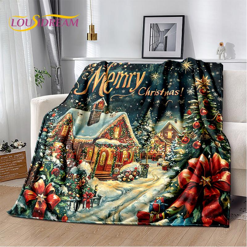 2025 Merry Christmas Tree Santa Claus,New Year Fairy Tale Gift Soft Plush Blanket,Flannel Throw Blanket for Living Room Bed Sofa