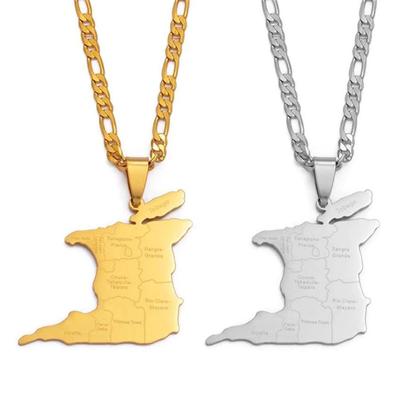 Charm Jewelry, Stainless Steel Trinidad Map City Name Pendant Necklace Men'S And Women'S Titanium Steel Necklace