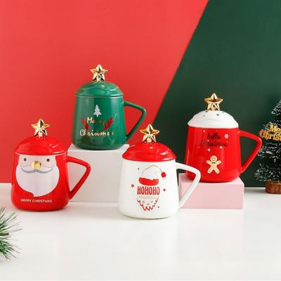 Kreative Weihnachten Keramiktasse Weihnachtstasse mit Deckel Löffel Weihnachts-Wasserbecher Kaffeetasse Souvenirtasse