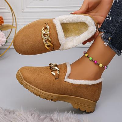 Mode Damen Dicke Plüsch Flache Schuhe 2024 Herbst und Winter Einfarbig Weiche Sohle Slipper Bequeme Warme Freizeit Schuhe