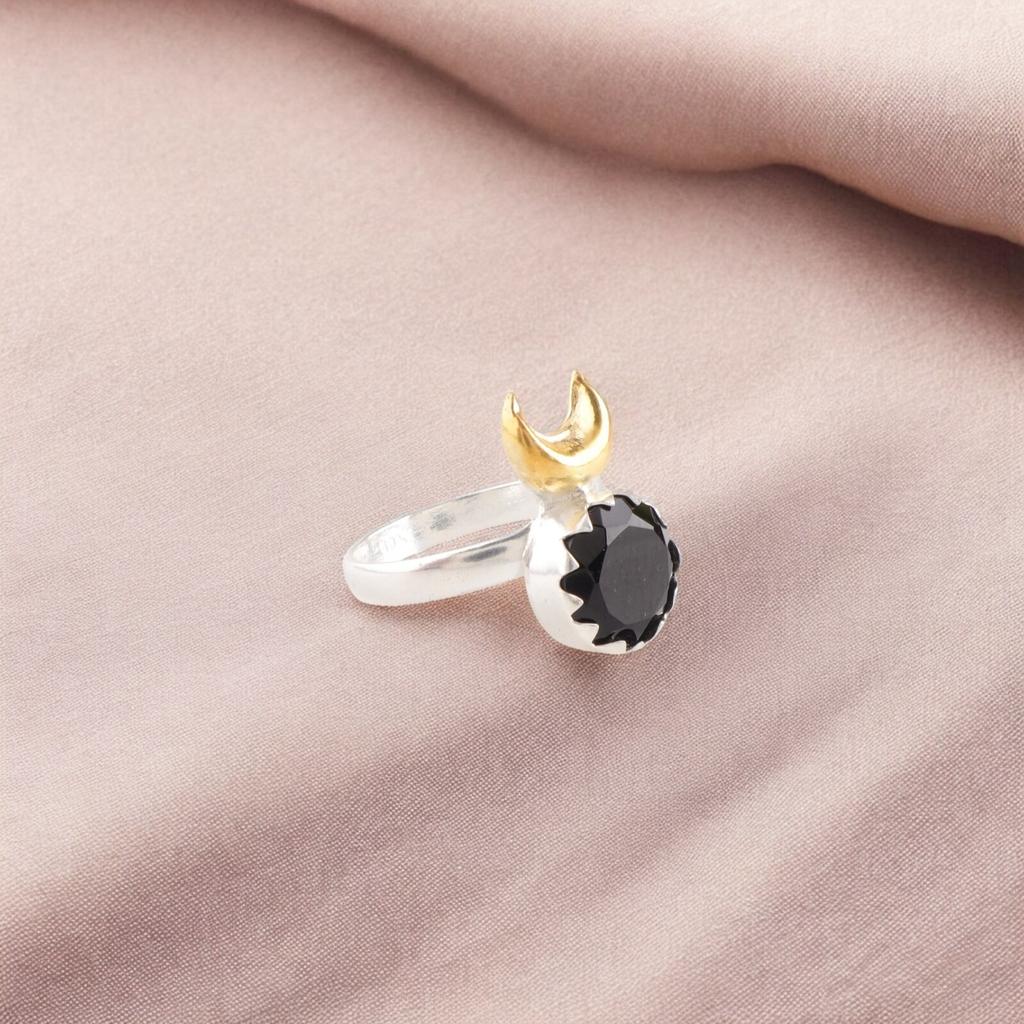 Black Onyx Gemstone 925 Sterling Silver Handcrafted Jewelry Boho Ring For Her RR-58-17