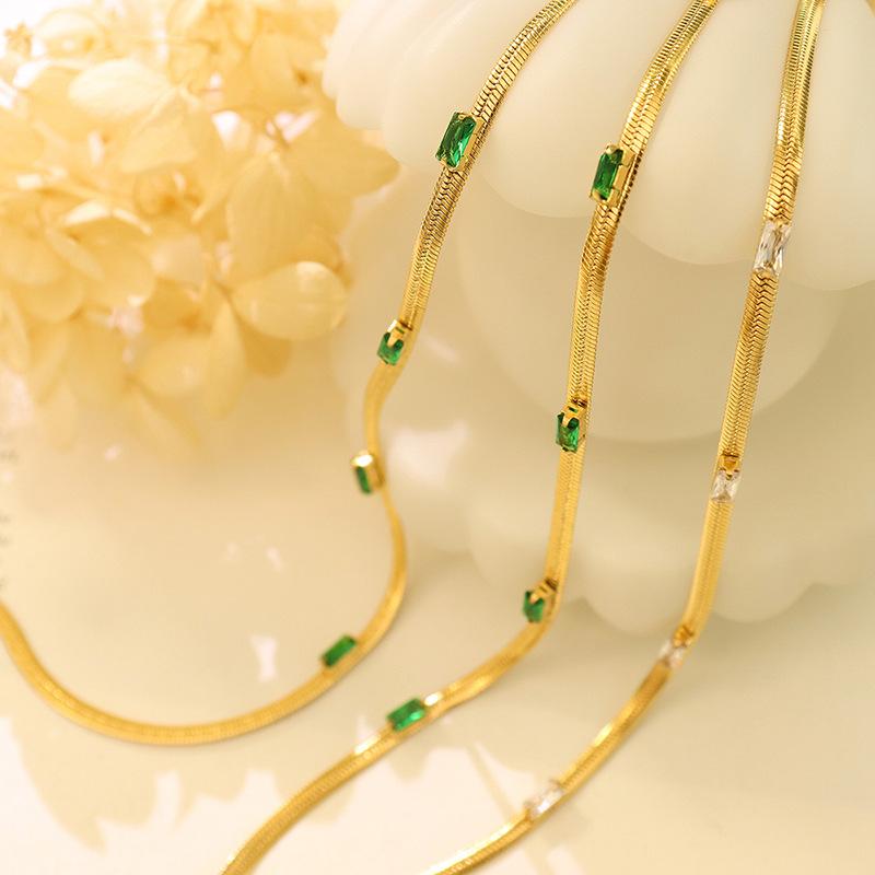 Waterproof 18k Gold Plated Stainless Steel Fashion Jewelry Set Inlaid Zircon Necklace Bracelet Set for Women