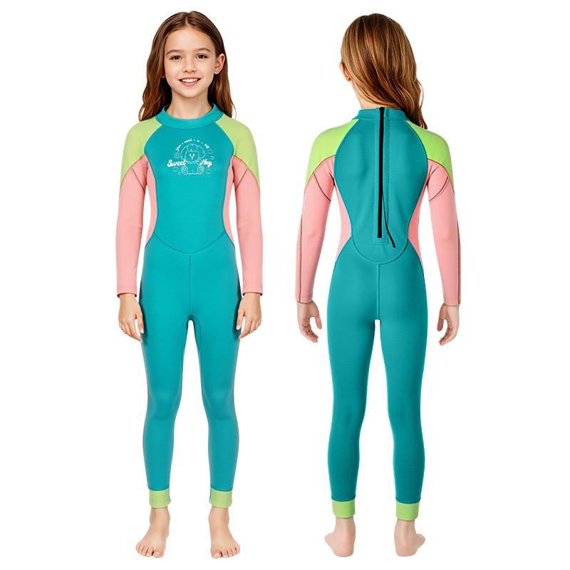 2.5mm Neoprene Kids Wetsuit Girls - Full Body Long Sleeve Snorkeling Swimsuit Swimming Surfing Jellyfish Protection