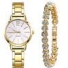 Fashion Roman Numeral Women's Watch & Bracelet Set with Diamond Inlay