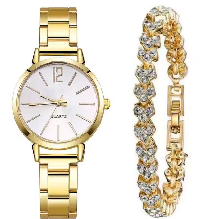 Fashion Roman Numeral Women's Watch & Bracelet Set with Diamond Inlay