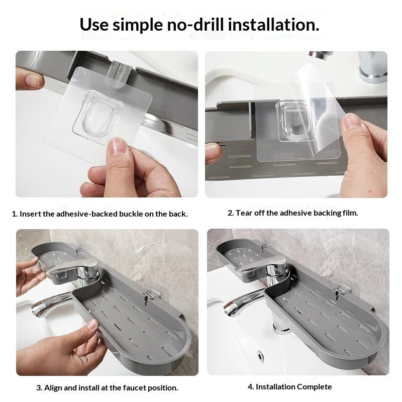 U Shaped Faucet Storage Organizer No Drill Wall Mounted Plastic Shelf for Home Kitchen Sink Bathroom Accessories Holder 1Pcs