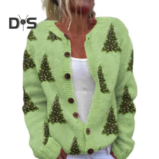 Jachetă cardigan pentru femei, imprimare 3D de Crăciun, cu un singur piept, gât rotund, mâneci lungi, pulover pentru școală de vacanță și navetă