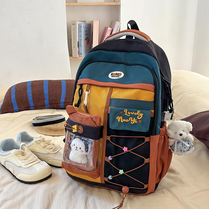 Japanese ins new high-value fresh and sweet contrast patchwork backpack junior high and high school students light travel backpack