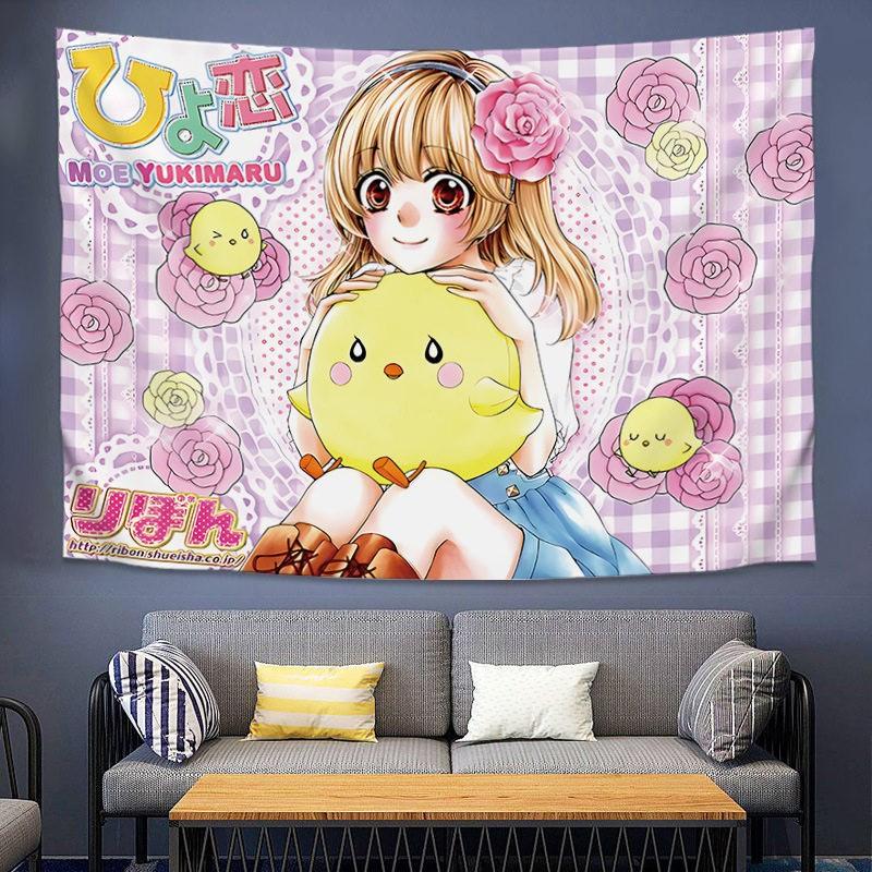 Anime Girl Tapestry Kawaii Manga Aesthetic Wall Hanging Cute Pink Pastel Tapestry for Bedroom Living Room Dorm Home Decor