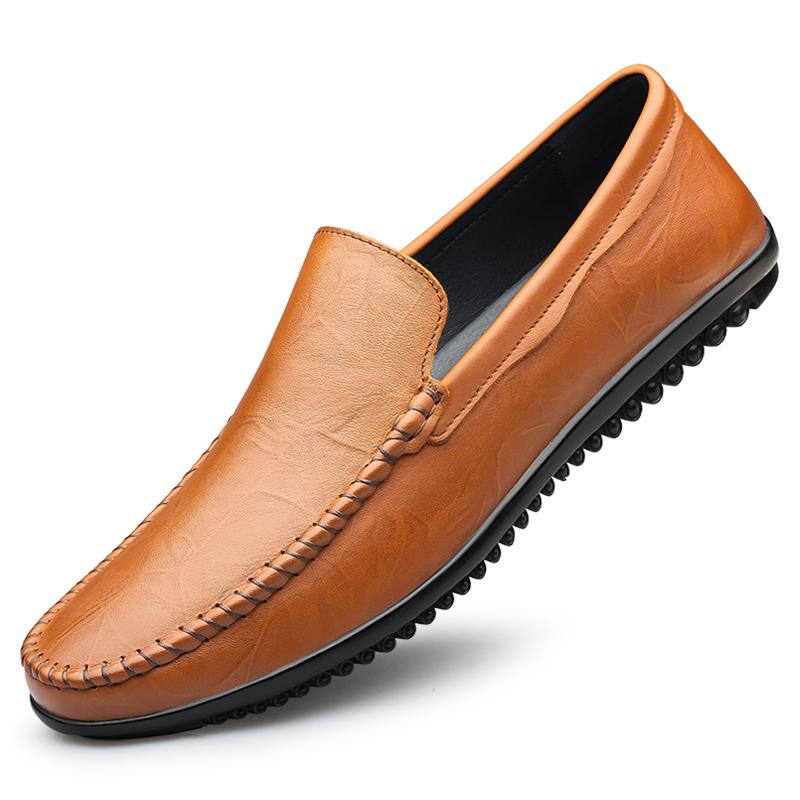 Fashion Non-Slip Lightweight Men Business Shoes Slip-On Comfortable Flat Men's Genuine Leather Loafers Casual Breathable Soft Sole Shoes