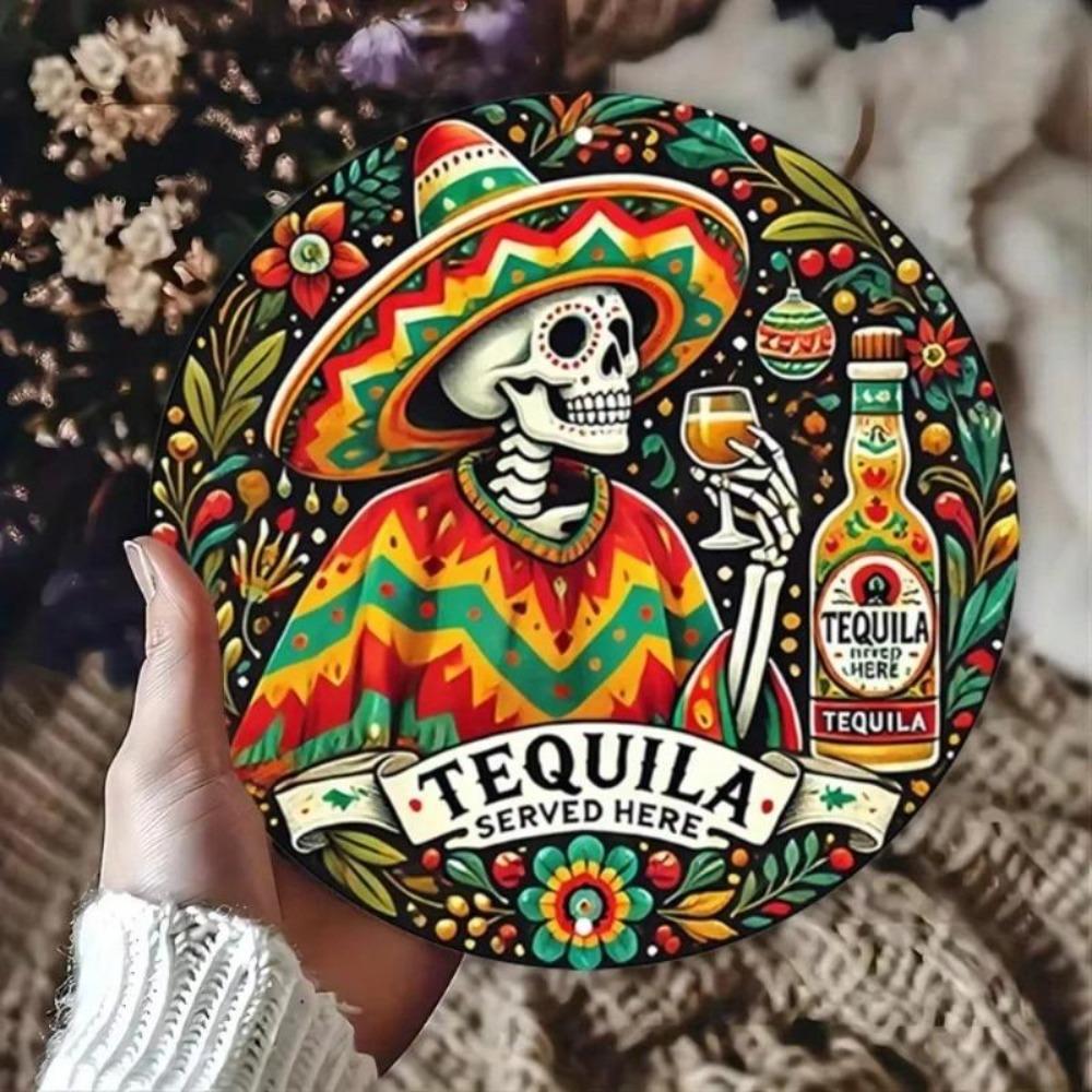 Metal Wall Decor Vintage Skeleton Hat Art for Home Bar Cafe Halloween