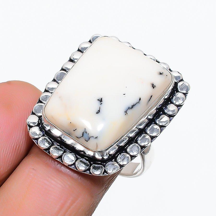 

Dendrite Opal Gemstone Handmade 925 Sterling Silver Jewelry Ring Size 8 SU-10527