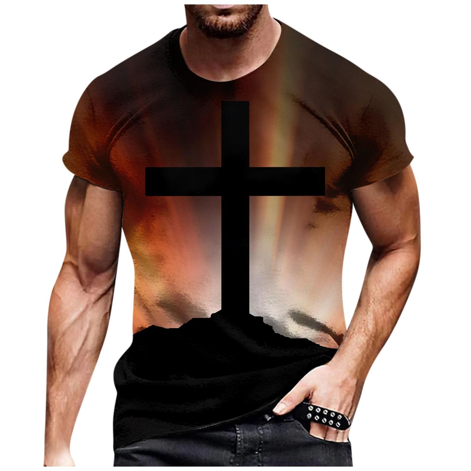 

Футболка с коротким рукавом и круглым вырезом в европейском и американском стиле с крестообразным принтом, топ L кофейный