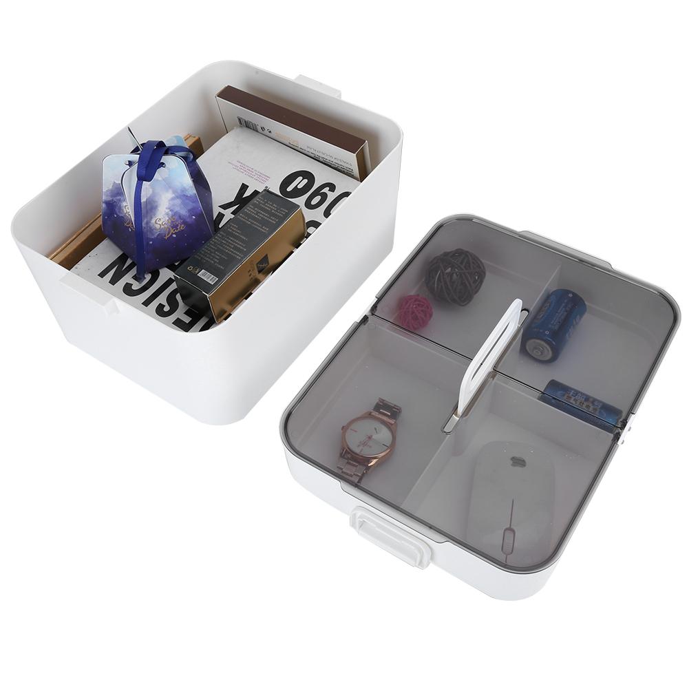 Aufbewahrungsbox, groß, doppellagig, fürs Büro, weißes Kunststofffach, staubdicht, Medikamententruhe