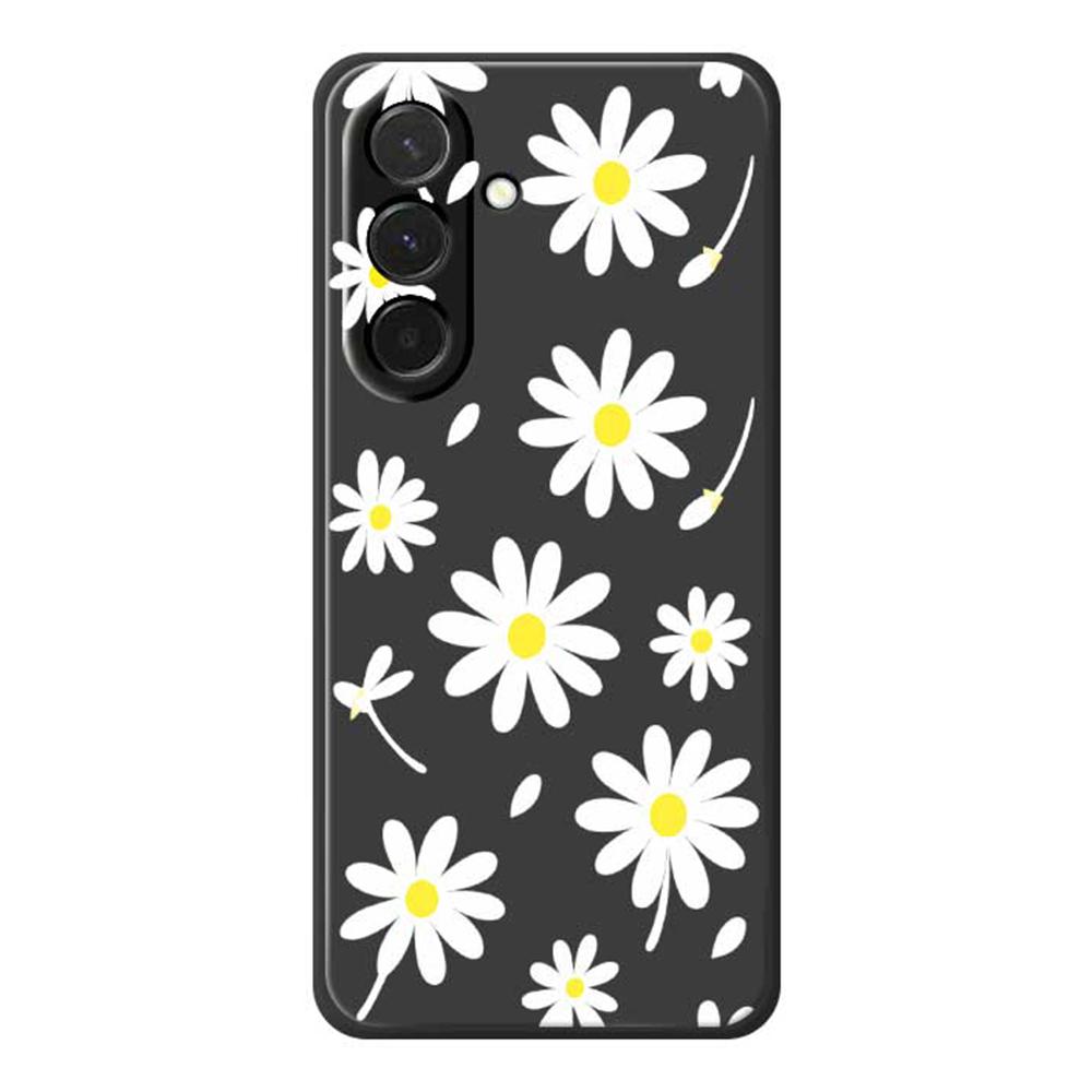 

For Samsung Galaxy A36 5G Case White Daisy Pattern Printing Straight Edge TPU Phone Back Cover Black